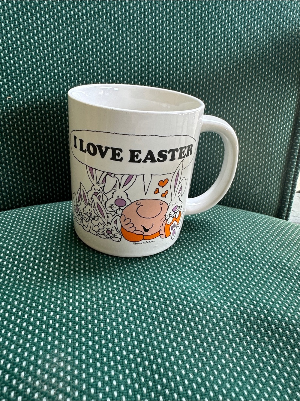 Vintage Ziggy I Love Easter Ceramic Coffee Mug - White with Orange Accents